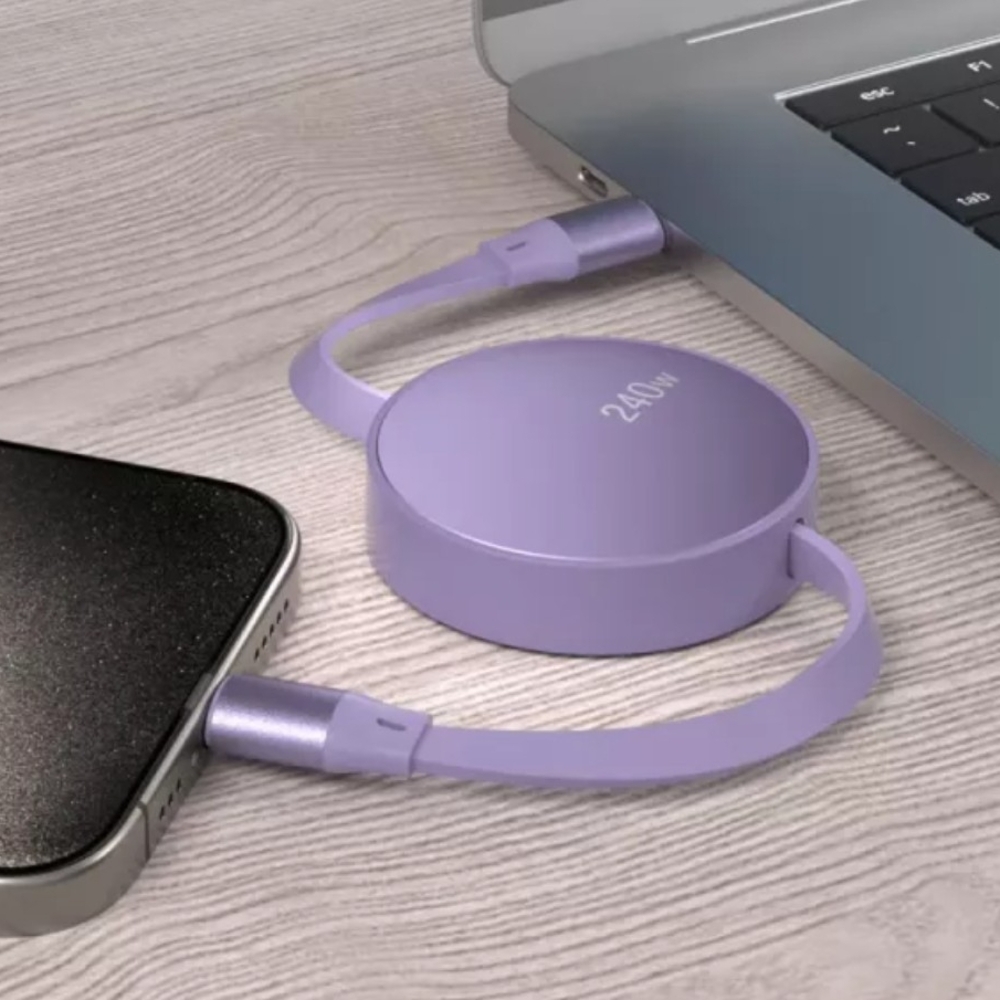 Retractable USB-C to USB-C 240W Charging Cable – Fast Charge & Data Transfer